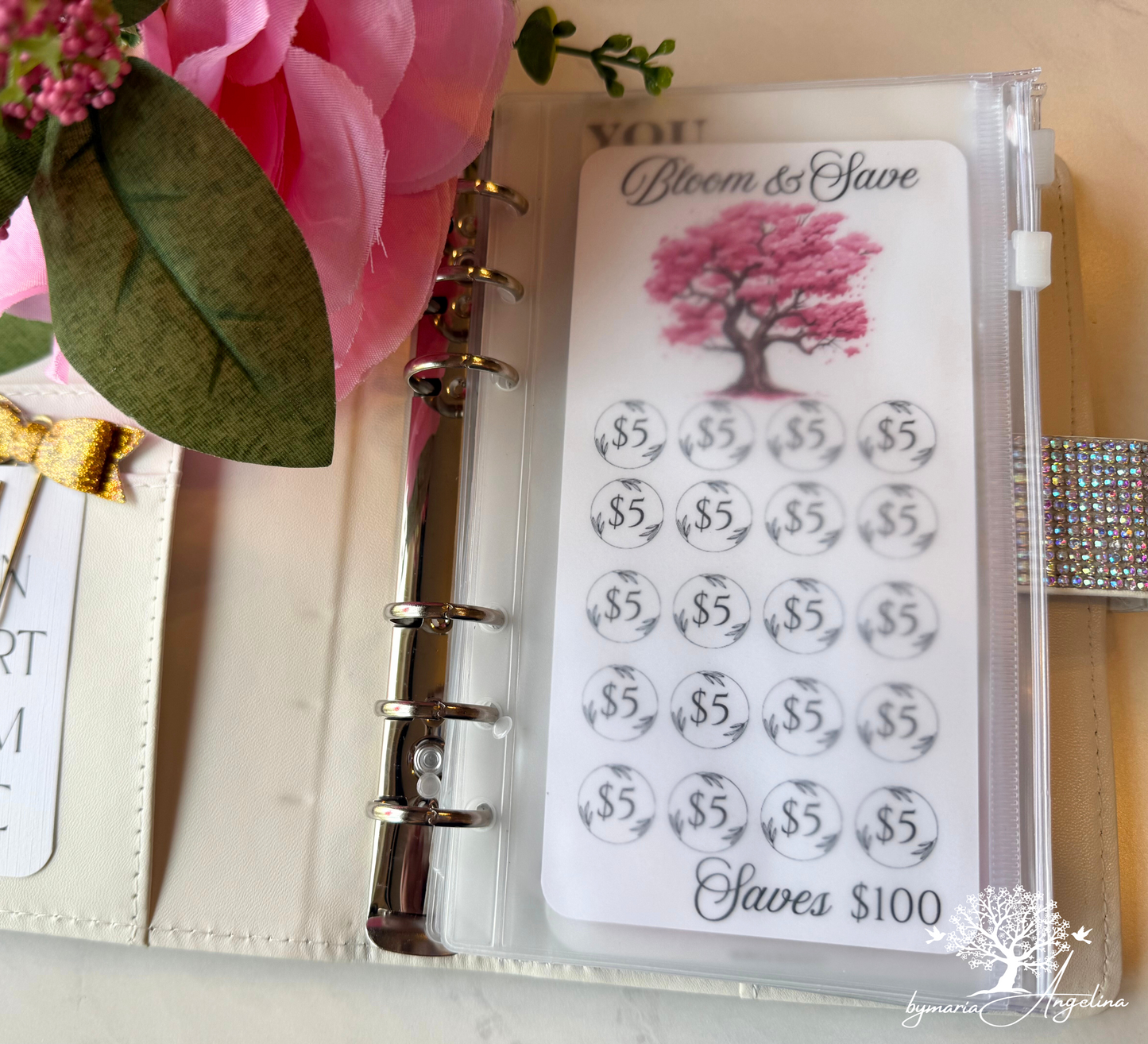Pink Blossom Tree Challenge| Laminated A6 Savings challenge | Planner inserts | Save 100