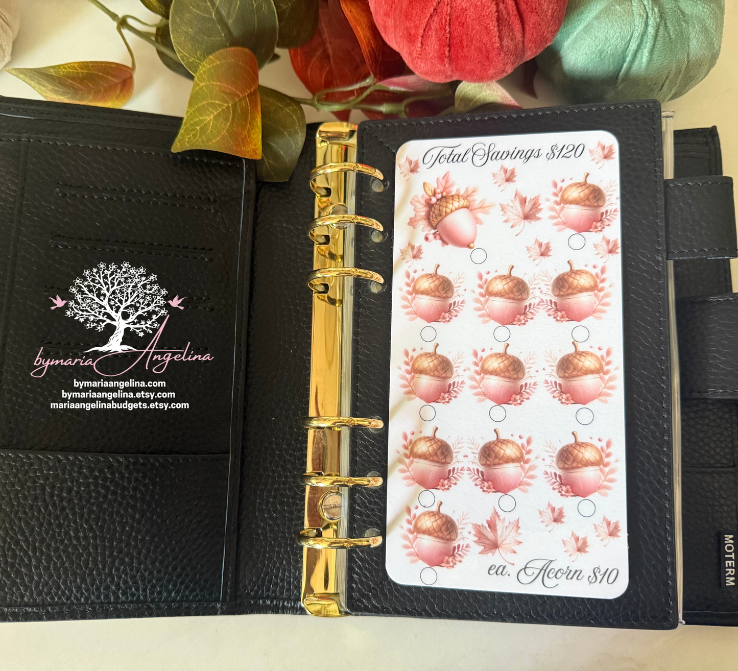 Pink & Gold Acorn Saving Challenge  Saves 120 | Laminated A6 Savings challenge | Planner inserts | Pretty Fall Pink