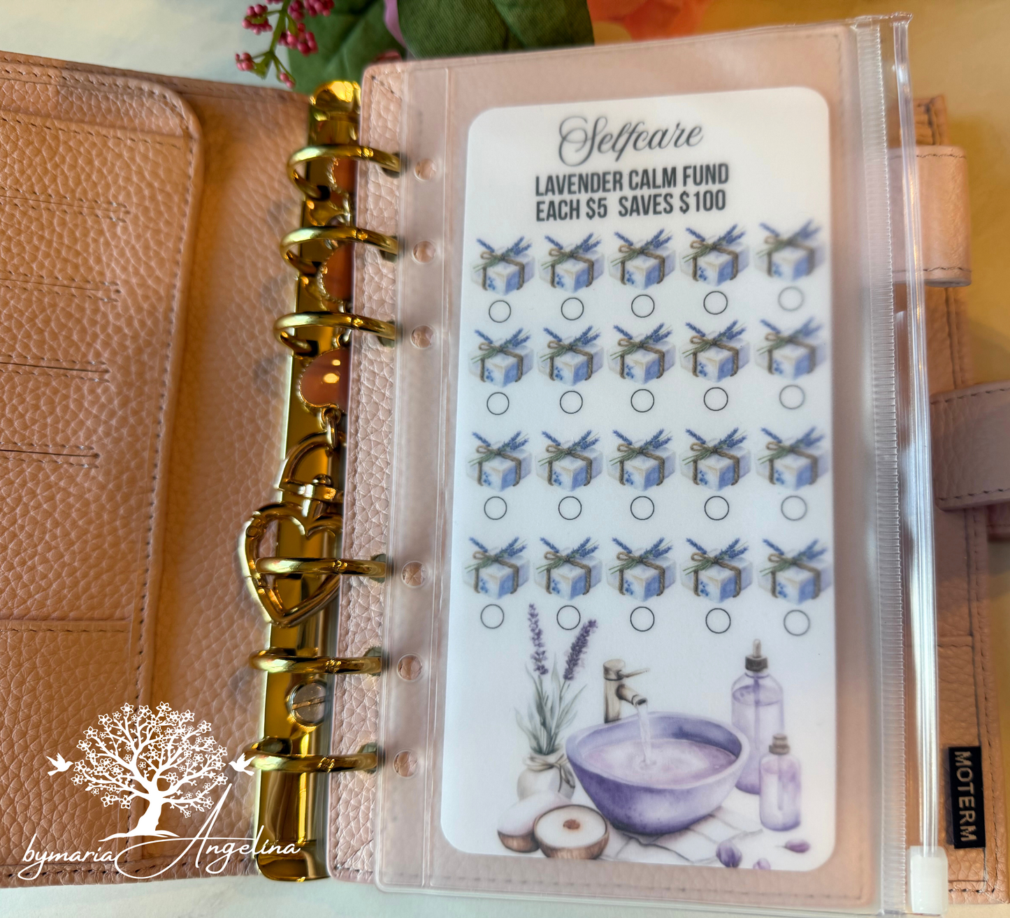 Selfcare lavender Calm fund Challenge| Laminated A6 Savings challenge | Planner inserts | Save 100