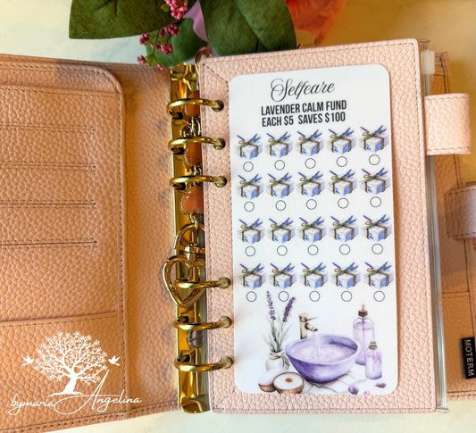 Selfcare lavender Calm fund Challenge| Laminated A6 Savings challenge | Planner inserts | Save 100