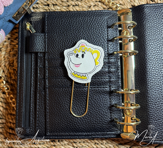 Whimsical Teacup Embroidered Paper Clip | Jumbo Planner Clip | Tea Lover Planner Accessory | Handmade Journal Bookmark
