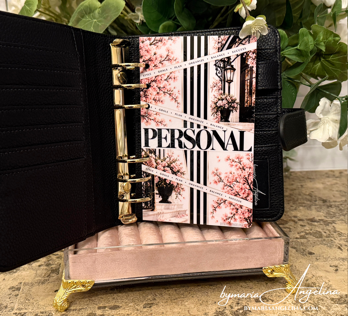 Simply Personal A6 Dashboard | Black & White Stripes & Blush Florals