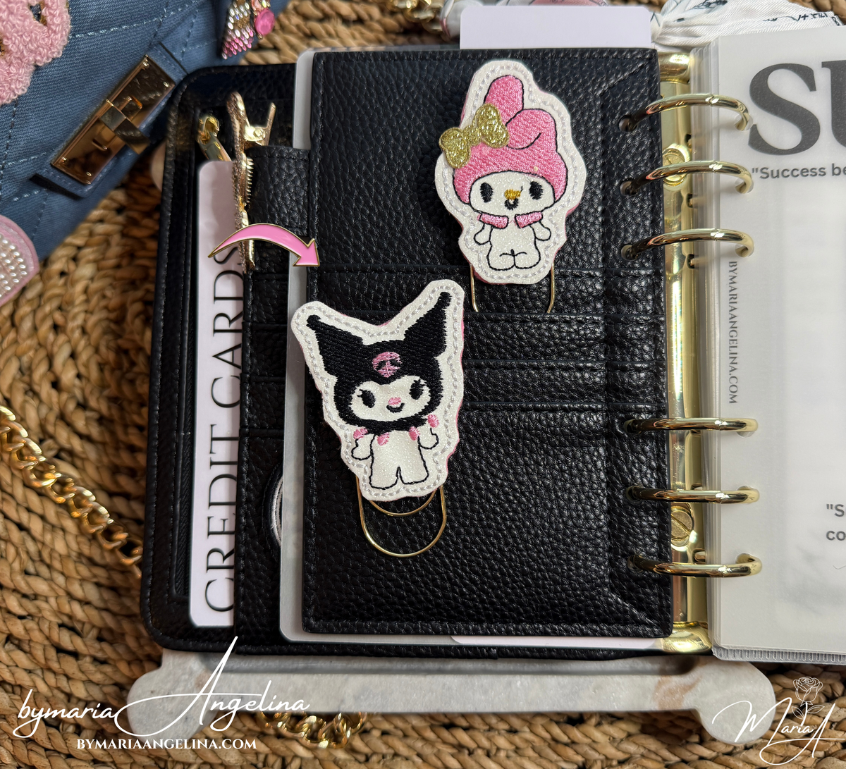 Cute Character Inspired Planner Paper Clips | 2 Pc Planner Clip Set | A6 Planner Accessories | Cute Journal Clips | Pink & Black