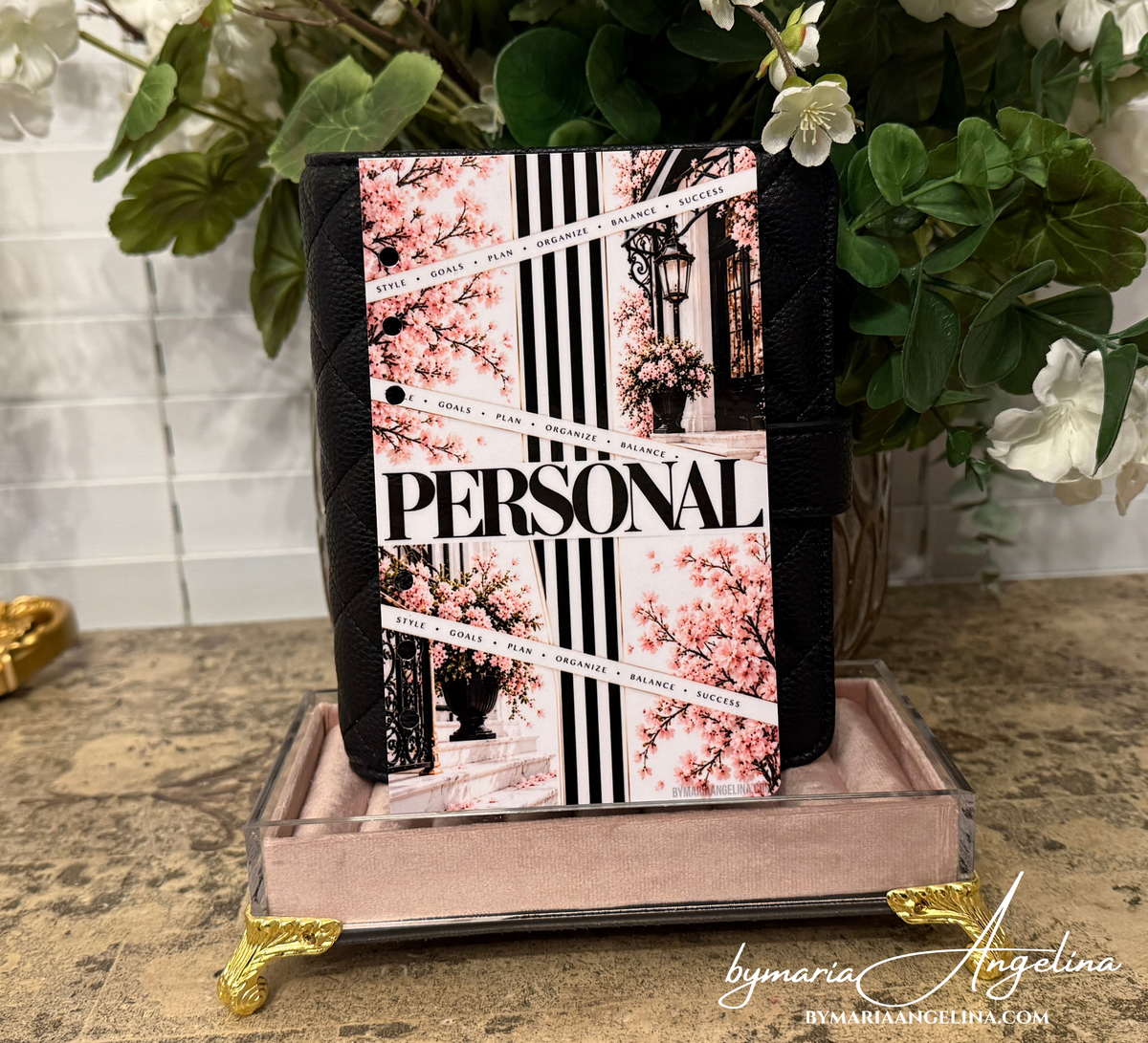Simply Personal A6 Dashboard | Black & White Stripes & Blush Florals