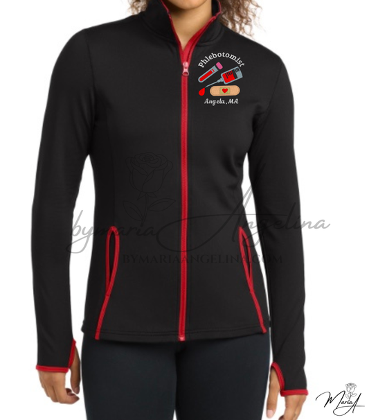 Personalized Phlebotomist Jacket with Tube, Syringe & Bandage Embroidery – Custom Lab Tech Gift Sport-Tek Jacket