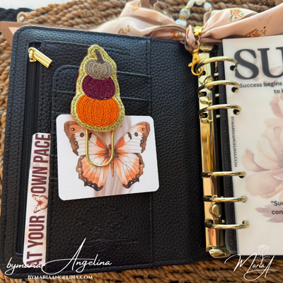 Autumn Pumpkin Paper Clips | Embroidered Jumbo Paper Clip | Fall Planner Clip | A6 Planner Accessories | Pumpkin Bookmark Clip