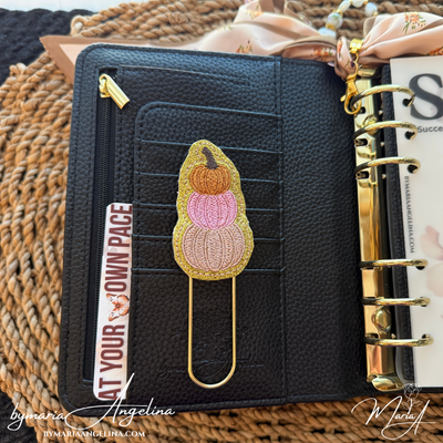 Autumn Pumpkin Paper Clips | Embroidered Jumbo Paper Clip | Fall Planner Clip | A6 Planner Accessories | Pumpkin Bookmark Clip