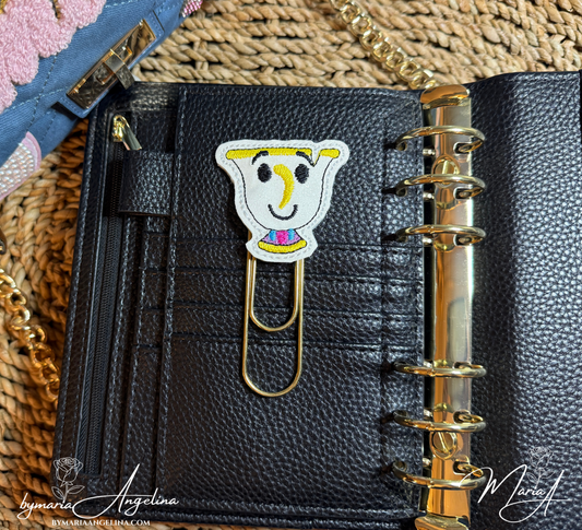 Whimsical Baby Teacup Embroidered Paper Clip | Jumbo Planner Clip | Tea Lover Planner Accessory | Handmade Journal Bookmark