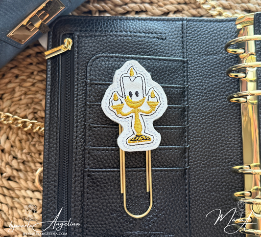 Whimsical Candle Embroidered Paper Clip | Vintage Candle Planner Clip | Jumbo Journal Clip | Handmade Stationery Accessory