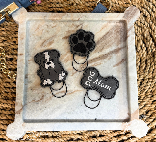 Dog Mom or Dad Planner Paper Clip Set | 3-Piece Embroidered Jumbo Bookmark Clips