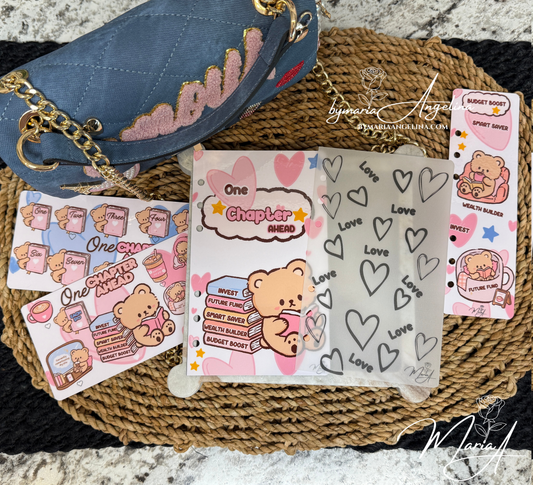 One Chapter Ahead Dashboard Bundle | A6 Cash Stuffing Dashboard | Budget Binder Dashboard | Kawaii Finance | Reading Teddy Bear