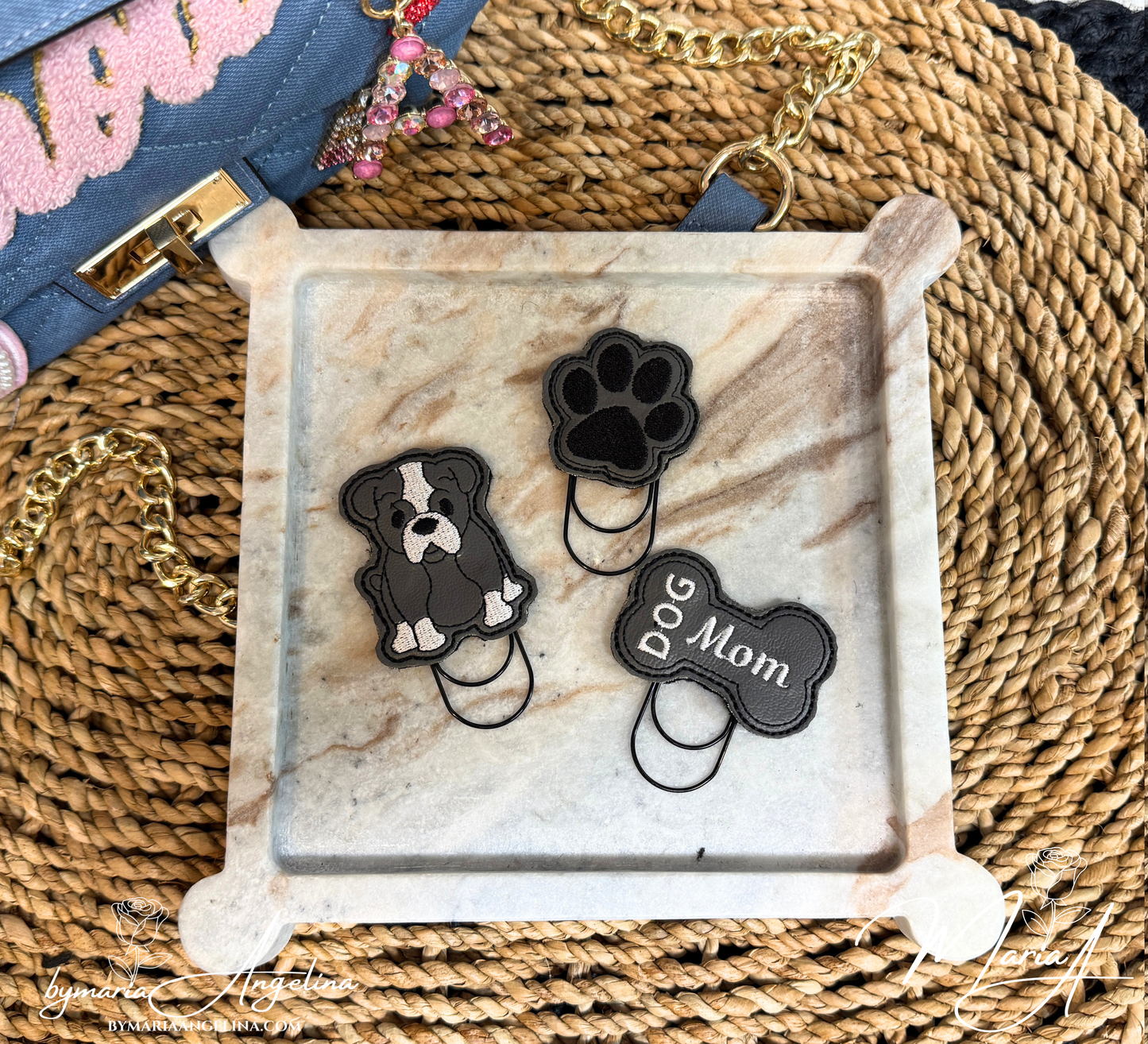 Dog Mom or Dad Planner Paper Clip Set | 3-Piece Embroidered Jumbo Bookmark Clips