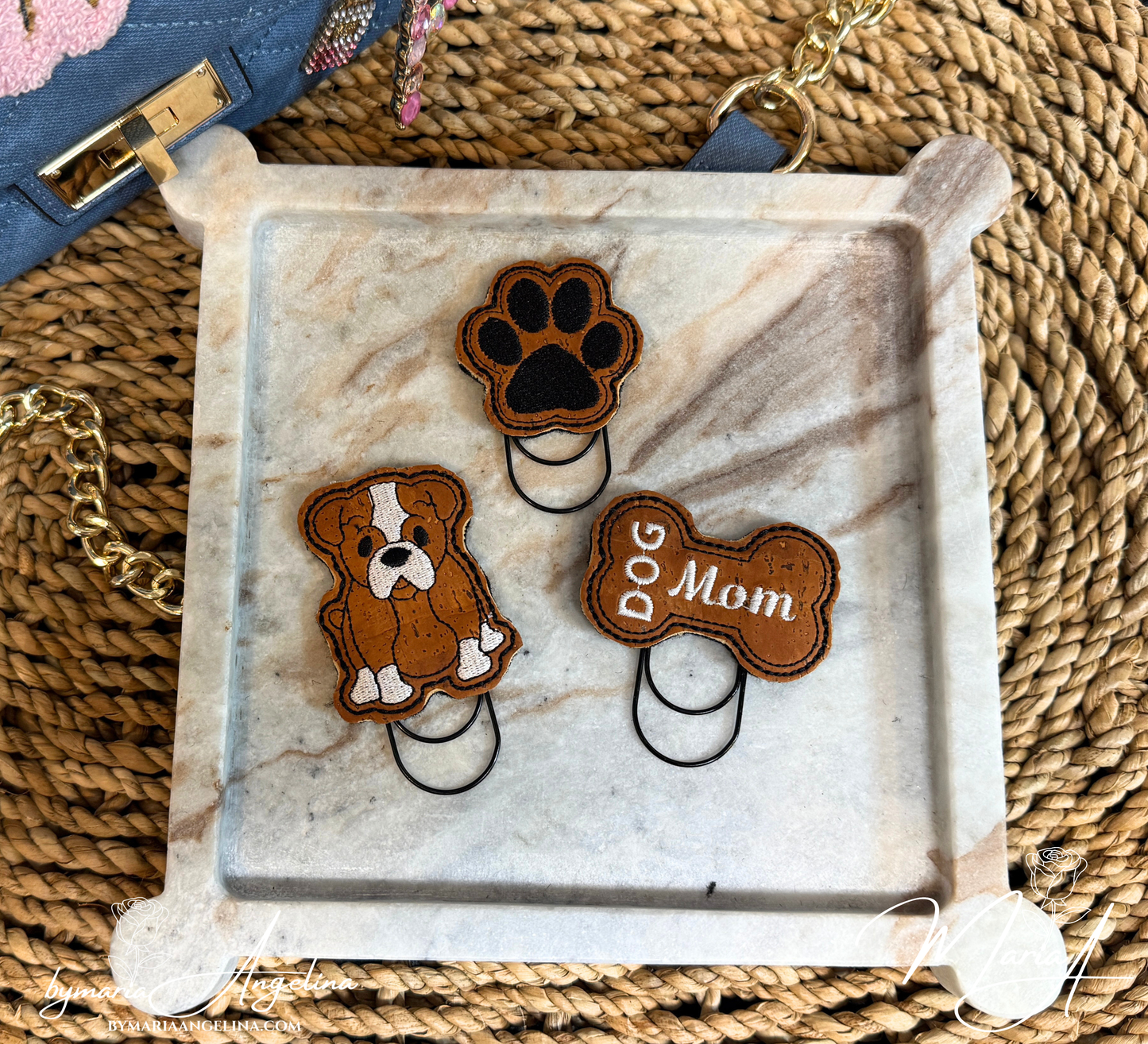 Dog Mom or Dad Planner Paper Clip Set | 3-Piece Embroidered Jumbo Bookmark Clips